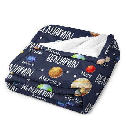 Space Planets Theme Custom Name Baby Blanket