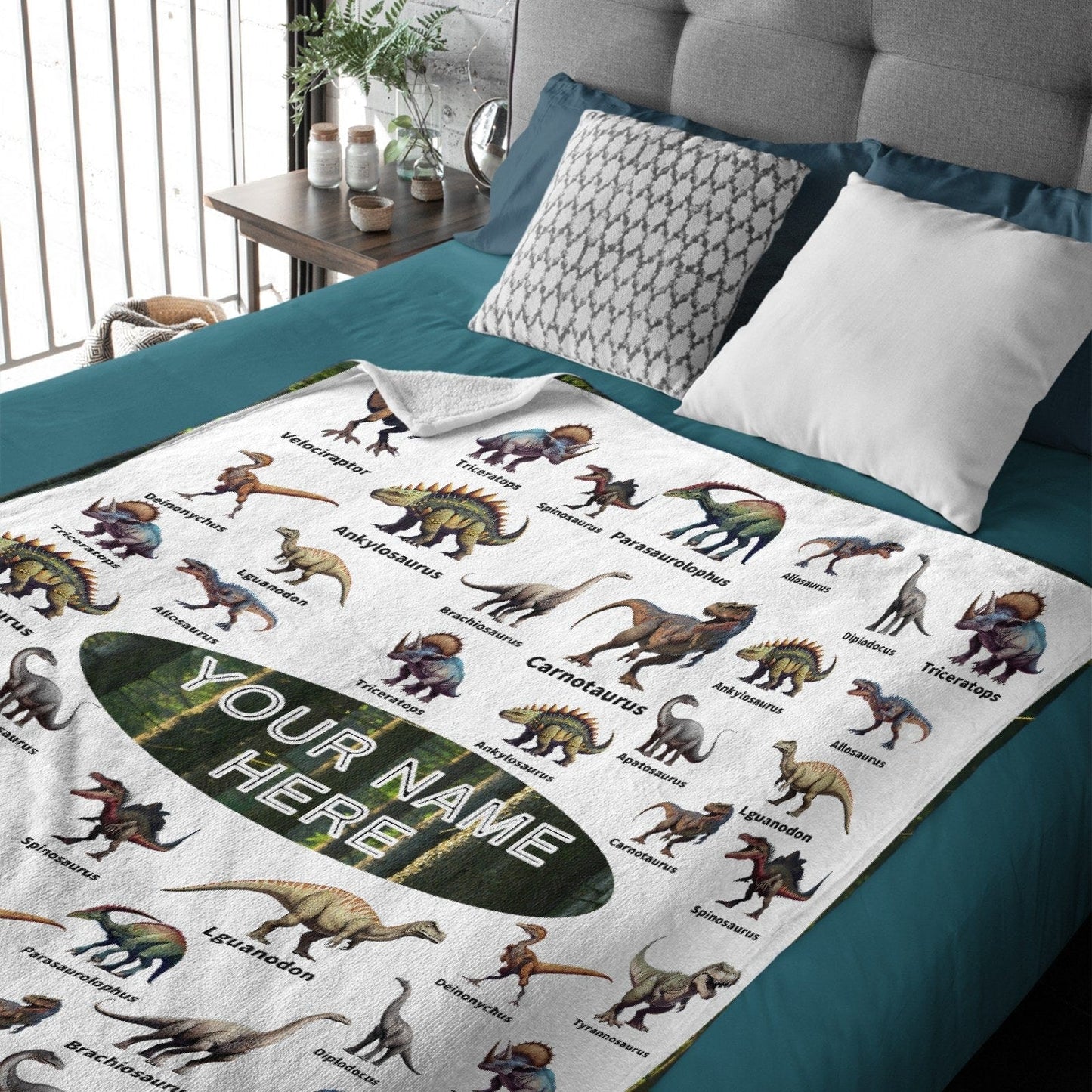 Personalized Jurassic Dinosaur Name Custom Blanket