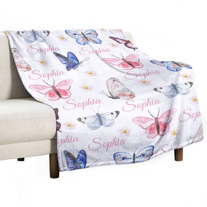 Personalized Butterfly Baby Girl Name Custom Blanket
