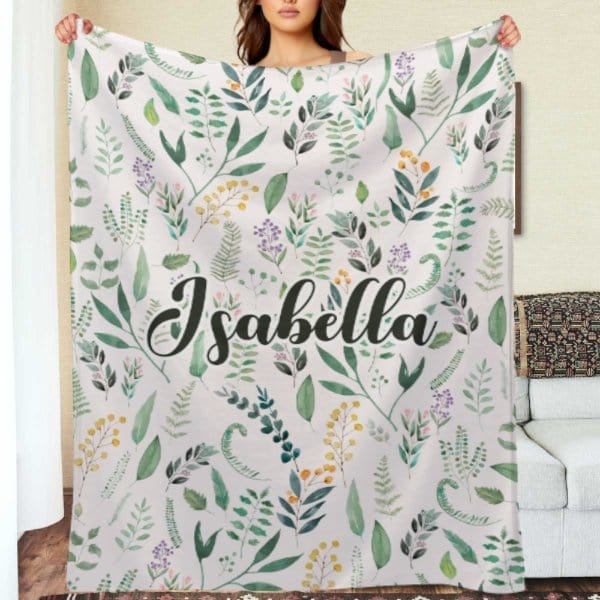 Name Custom Personalized Green Leaf Plant Blanket - Gift for Family and Friends - Virudhaka